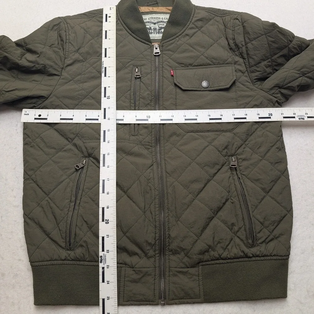 Levi's Quilted Bomber Jacket Mens Small Olive Green Diamond Stitch Full Zip